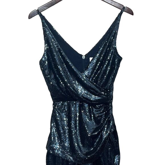 Dress the Population Sam Sequin Jumpsuit Navy Night Sky Size XS Sleeveless Zip - Picture 2 of 12